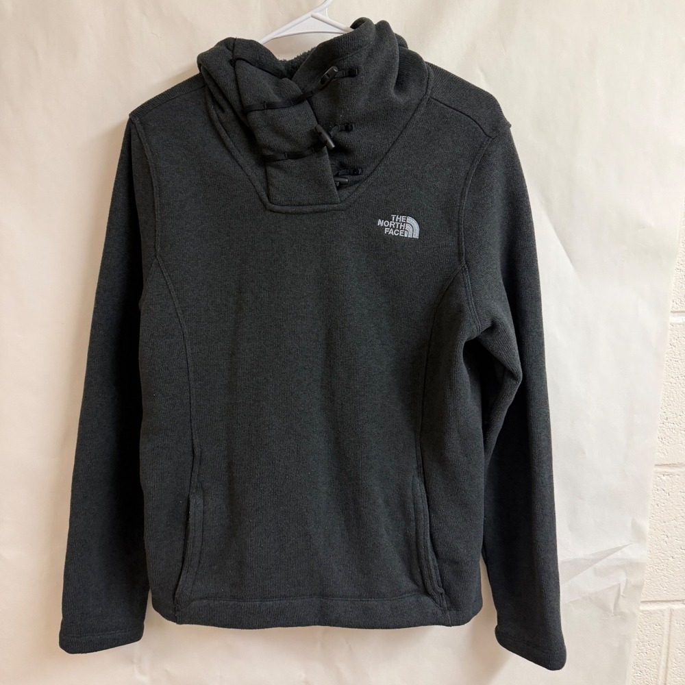 The North Face Womens L Crescent Hooded Pullover Mock Toggle Fleece Jacket Sweat